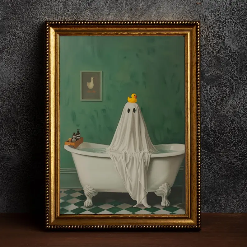 [Unframed] Dark Academia Bathroom Decor Victorian Ghost in Bathroom Vintage Poster