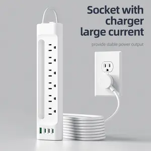 Long American Plug Strip with 6 Us Outlets and 4 USB Fast Charging Ports, LED Control Switch, Multiple Safety Features, and Options