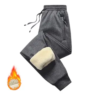 Men's Pocket Zipper Drawstring Winter Pants, Casual Regular Solid Color Warm Lined Trousers, Men's Winter Bottoms