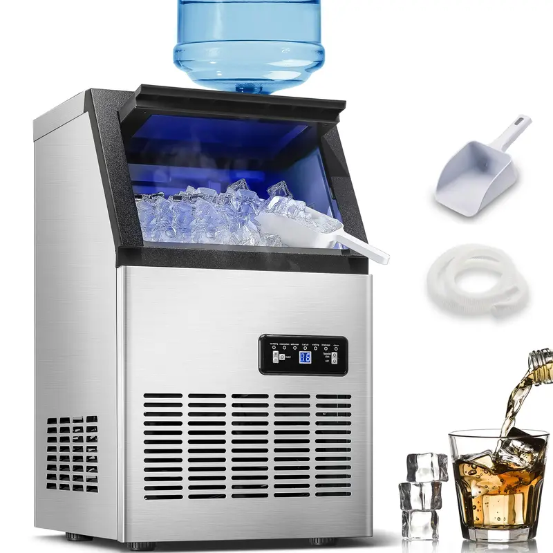 110LBS/24H Commercial Ice Maker Machine Stainless Steel Freestanding Ice Machine 28LBS Storage Capacity 2 Water Inlet Modes Kitchen Utensils, Portable Countertop ice machine ice maker Cube Set CIM40-1