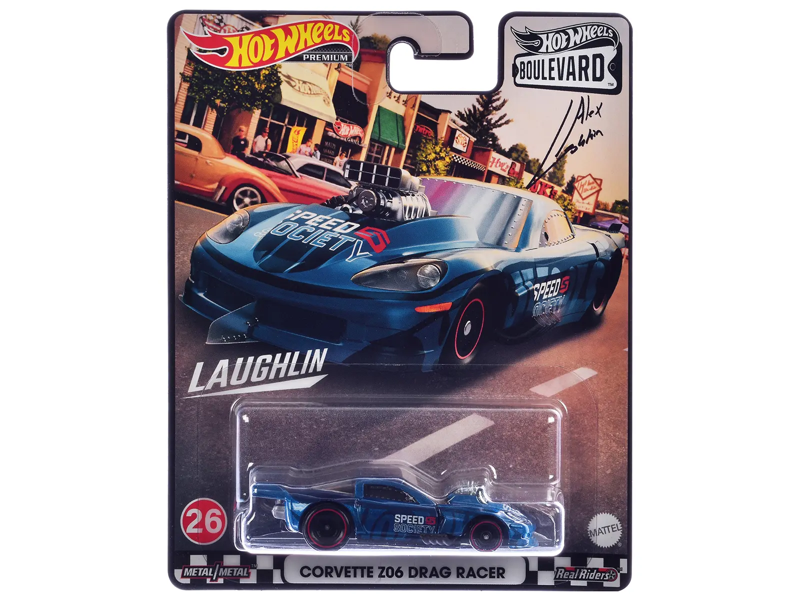Chevrolet Corvette Z06 Drag Racer "Speed Society" Blue Metallic with Graphics "Boulevard" Series Diecast Model Car by Hot Wheels