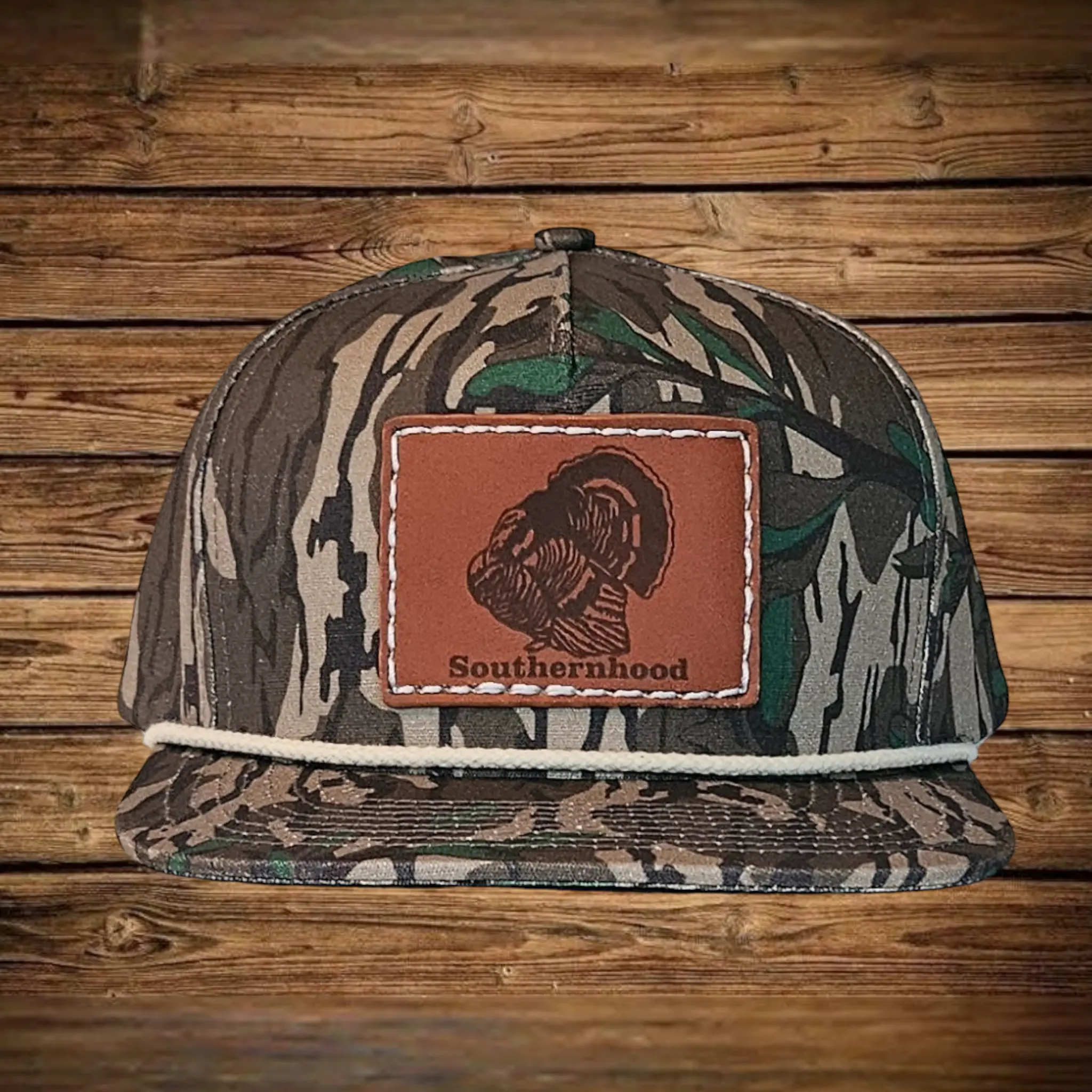 Leather Turkey Patch, Green Camo Rope Hat