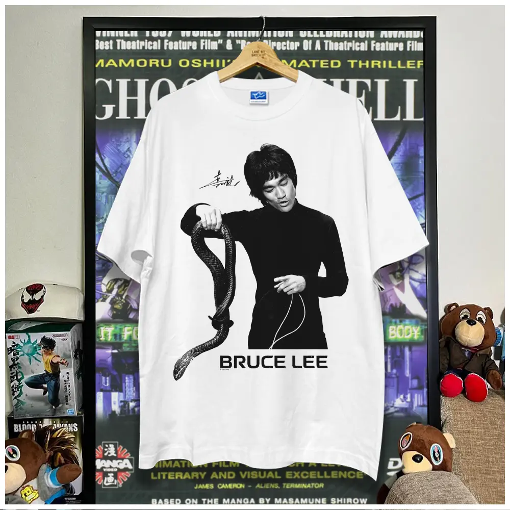 Bruce Lee Vintage Graphic Print Men's Round Neck Tee, Casual Short Sleeve T-shirt for Summer, Fashion Men's Top for Daily Wear Menswear Tshirt