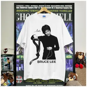 Bruce Lee Vintage Graphic Print Men's Round Neck Tee, Casual Short Sleeve T-shirt for Summer, Fashion Men's Top for Daily Wear Menswear Tshirt