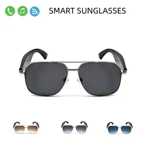 Bluetooth Glasses, Wireless Headphones Sunglasses ,Magnetic Charging,  Silver Gray Lens，Built-in Mic & Speakers, For Outdoors Gaming Meeting Travel