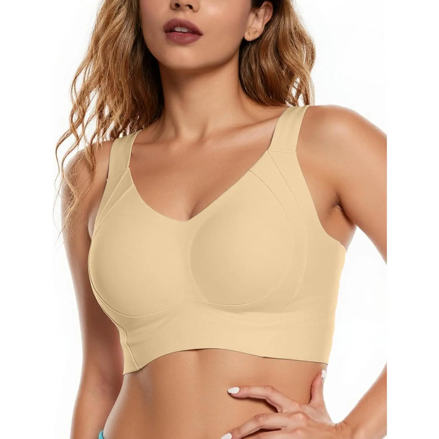 COMFELIE No-Wire Minimizer Bra Women Full Coverage Seamless No Underwire Push Up with Side & Back Smoothing for Large Busts