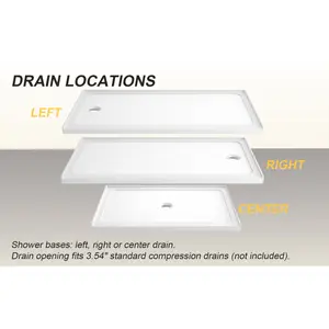 59.76*31.89*2.95 Inch Gloss White Shower Base CUPC Certified Single Threshold 3-Wall Alcove Right Drain 3.5 Inch Standard Drain Opening Direct To Stud Installation Rigid No Flex Shower Pan