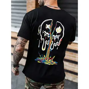 Unisex Men's Cartoon Smile Face Print Round Neck Tee, Regular Fit Street Fashion Casual Short Sleeve T-shirt for Daily Wear, Men's Summer Clothes, Casual Streetwear Tops