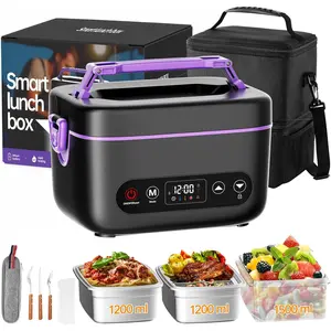 2X1.2L 100W Cordless Electric Heated Lunch Box, Upgared 5D Surround Heat Tech 6x4000mAh   with  Insulated Bag, Portable  Warmer Automatic Heating 220?F Max