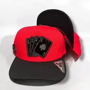 Baraja Poker Hats SnapBack Cap Unisex Red with Black Patch and Black Brim