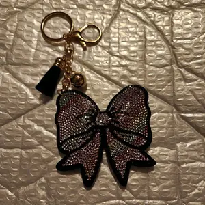 Glitter Bow Keychain with Gold Chain and Black Tassel