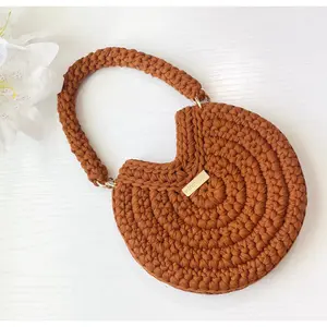 Handmade Woven Crochet Shoulder Bag/Round Knitted Design/Women's Bag/ Round crossbody bag/Summer Gift for Her