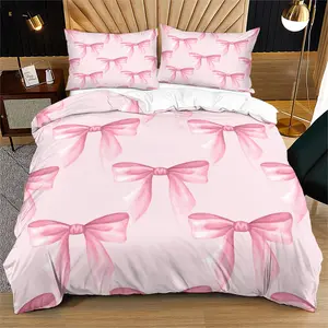 Bow Print Soft Durable Bedding Set, Includes 1 Fitted Sheet & Pillowcases, Modern Style Bedroom Decor for Teens Adults, Soft Bedding Sets, Bed Sheets Set