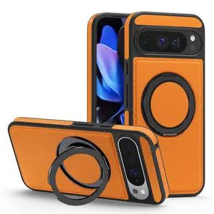 Leather Magnetic Case Fit for Google Pixel 10Pro XL, 9Pro XL, 8Pro [Compatible with MagSafe][360-Degree Rotatable Ring Stand & Kickstand] Smartphone Phone Protective Cover for Pixel 9A Accessories