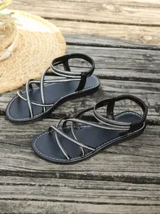 Internet Celebrity Women's Rhinestone Roman Sandals | Sparkling Diamond Thin Strap Platform & Flat Slide Sandals