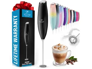 Zulay Kitchen Milk Frother Wand Drink Mixer - Durable, Proprietary Z Motor Max - Handheld Frother Electric Whisk, Milk Foamer, Mini Blender and Electric Mixer Coffee Frother for Matcha - Black