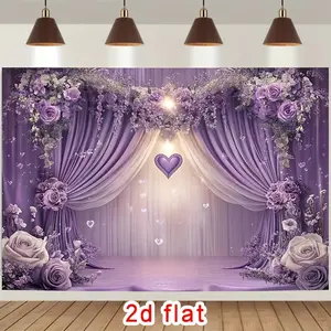 2D Planar Printing, 1pc, Options Available, Photography Background Banner Purple Dreamy Heart Scene, Backdrop for Photography Studio Props, Birthday Parties, Outdoor Celebrations, Wedding Decorations, Beach, Festive Events