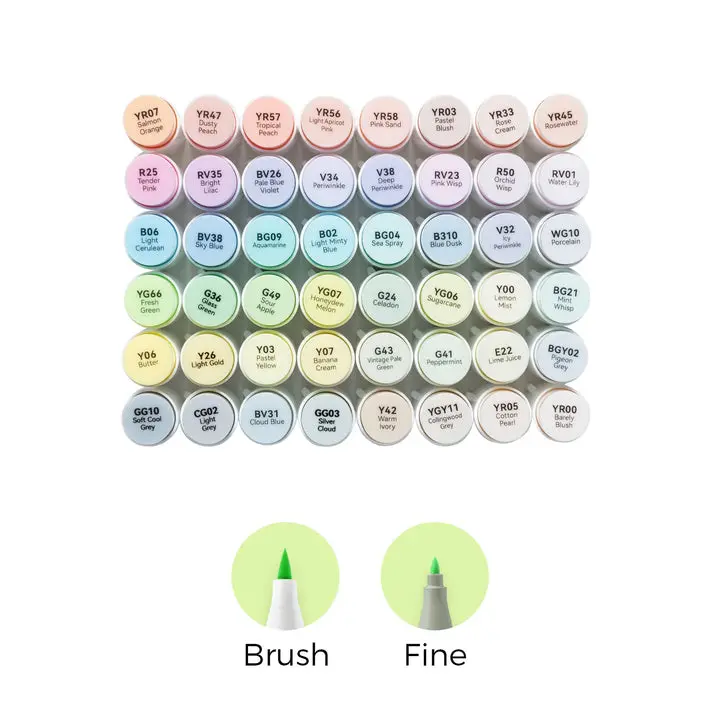 Ohuhu 48 PASTEL Colors Honolulu B Brush & Fine Dual Tips-Alcohol-based Ink