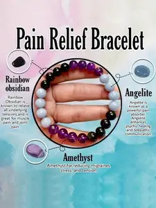 Pain Relief Bracelet, Rainbow Obsidian Angelite Amethyst, Natural Stone Healing Jewelry, Migraine Stress Tension Relief, Muscle Joint Pain Soother, Wellness Accessory, TikTok Viral, Energy Bracelet