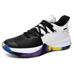 ASHION Men's Basketball Shoes Lightweight Breathable Striped Rubber Damping Sole Anti-Slip Durable Leather Upper Comfortable Insole for Running Walking Outdoor Sports