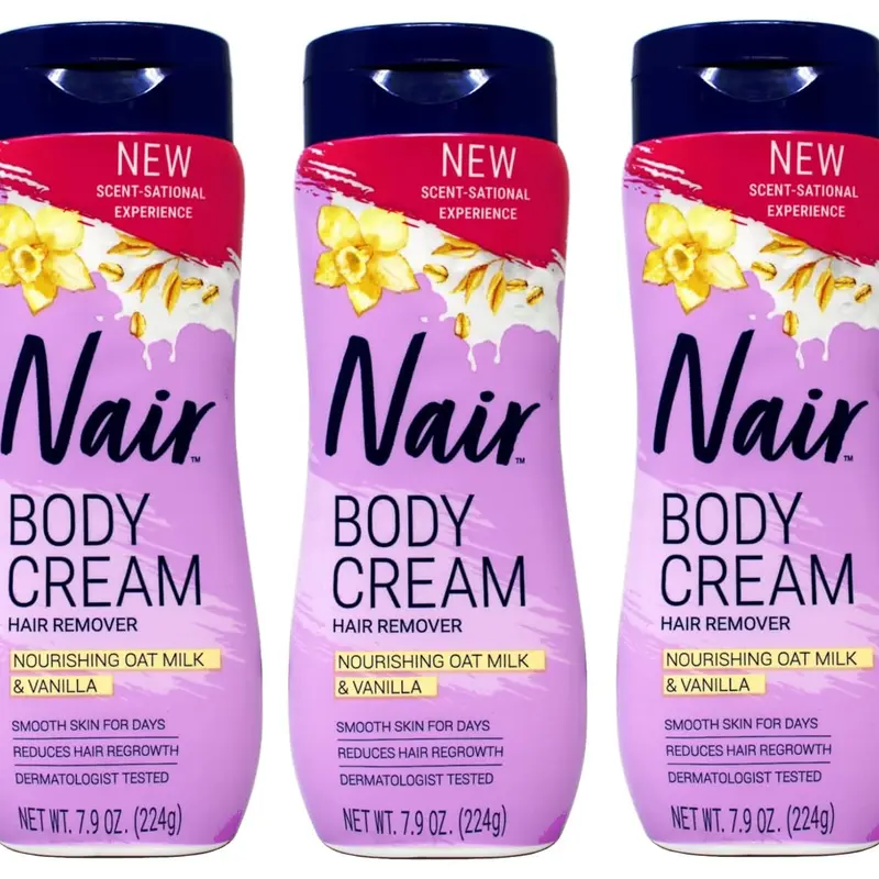 Nair Body Cream Hair Remover, Nourishing Oat Milk & Vanilla, Dermatologist Tested, 7.9 oz (Pack of 3)