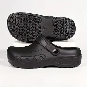 Men’s Plus Size Solid Non-Slip Slip-On Chef Shoes, Hollow-Out Comfortable Durable Casual Work Shoes for Outdoor Activities