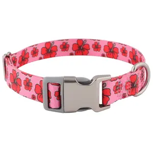 Adjustable Printed Nylon Dog Collar with Quick Release Buckle - Soft & Durable Floral Pet Collar for Small, Medium, and Large Dogs
