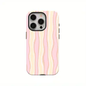 Phone Case: Light-colored Wavy Stripe Phone Case for iPhone 17, 17 Pro, 16 Pro Max, 15P, 13, 11, 12, XS, 8 Plus, 7 - Glossy 2-in-1 Case, Magsafe Compatible