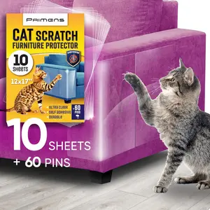 Heavy Duty Cat Scratch Deterrent Furniture Protectors for Sofa Doors Clear Couch Anti Cat Scratch Tape Guards Transparent 10 Sheets 17x12