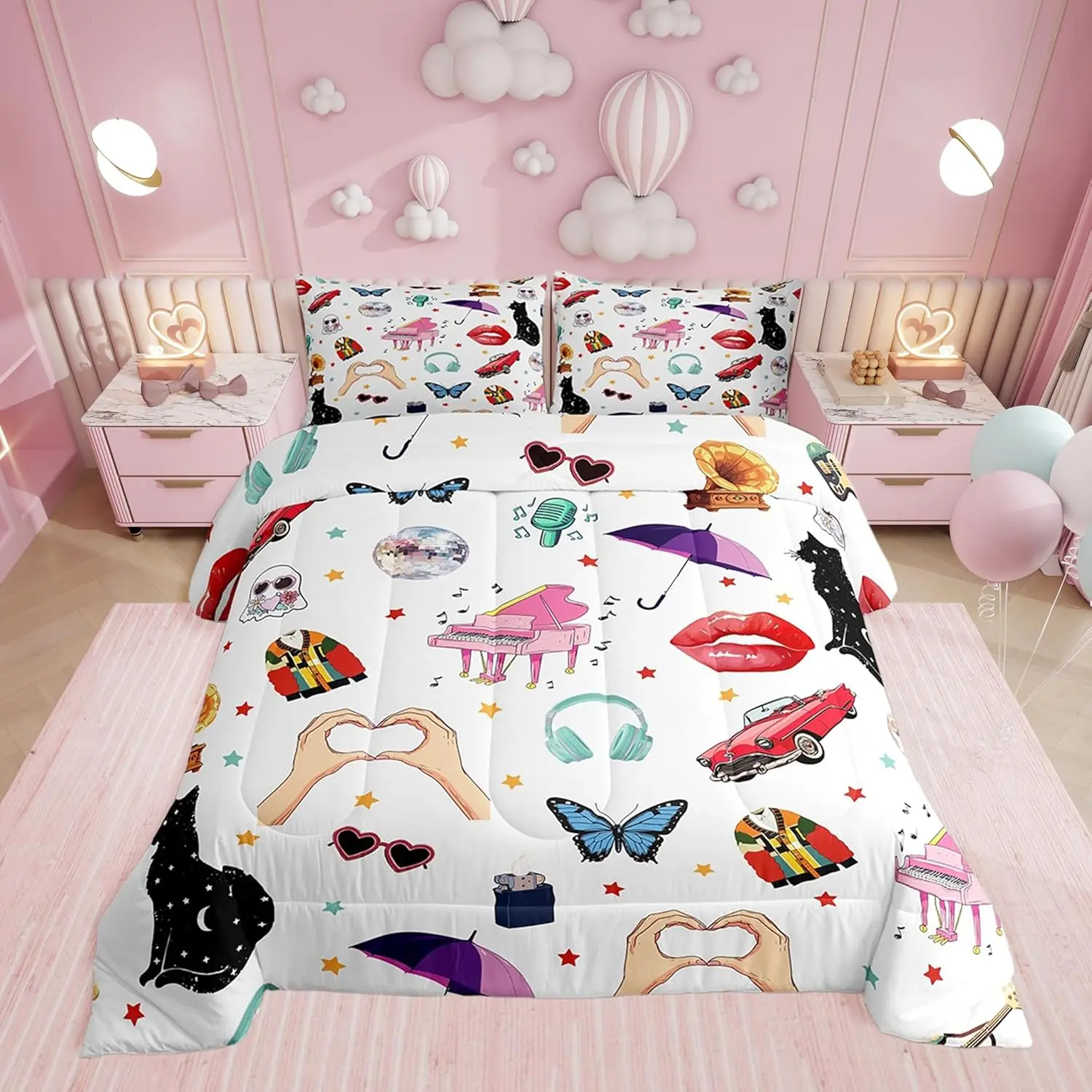 Feelyou Microfiber Duvet & Sets - Lightweight, Soft, Breathable Bedding Set with Butterfly, Stars, Cat Novelty Prints, Fashionable Option for Music Fans, & Sets Butterfly Detail Duvets