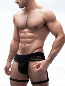 KRYPT Men's Mesh Thong Underwear Lace Detail Medium Stretch Comfort Style