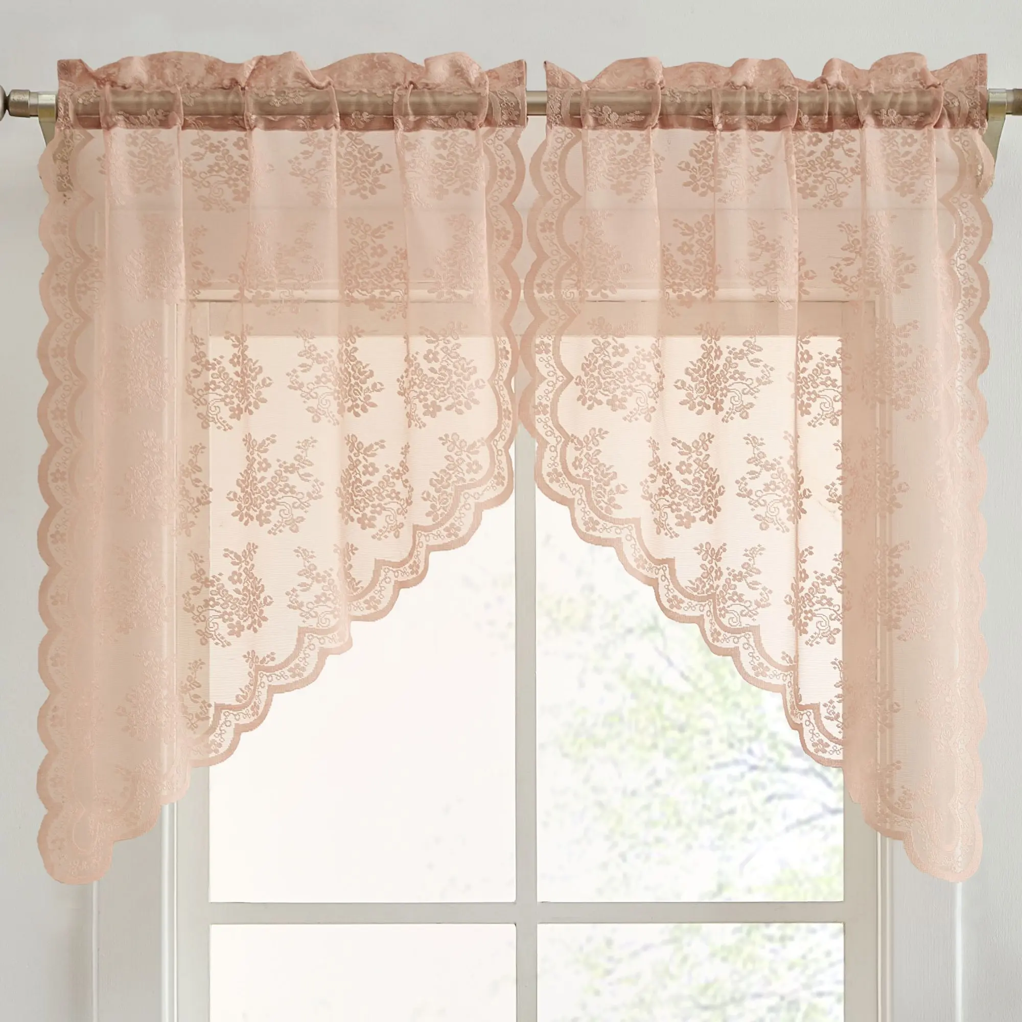 HLC.ME Jolene Floral Rod Pocket Lace Swags Set of 2 Light Romantic Airy Window Treatment Sheer Curtains for Home Decor