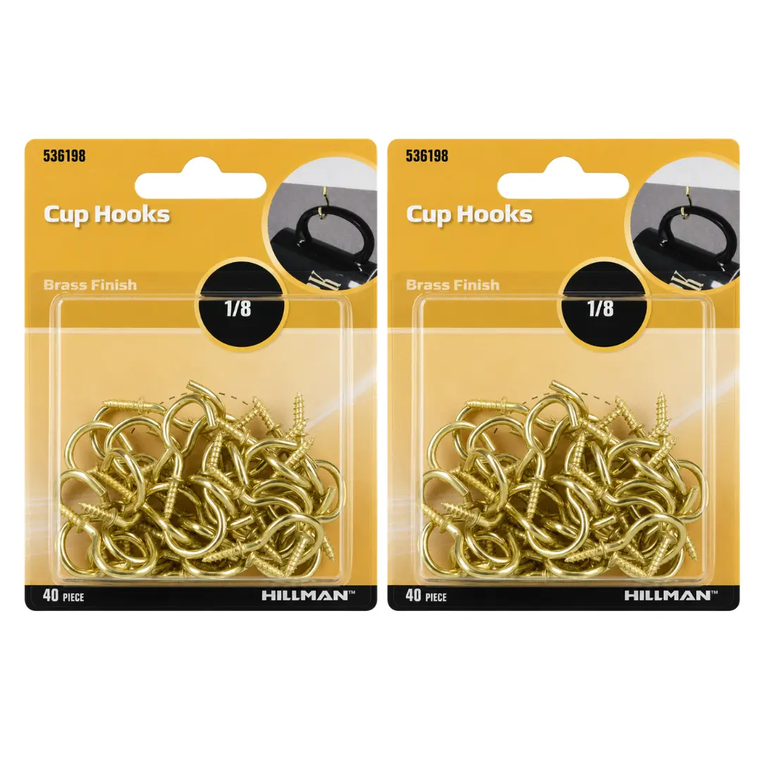 2 Pack 7/8 Inch, 40 Piece Pack, Screw-In Metal Hooks for Mugs, Cups, Kitchen, Wood, Drywall, Plaster, Home Organization & DIY Hanging Projects