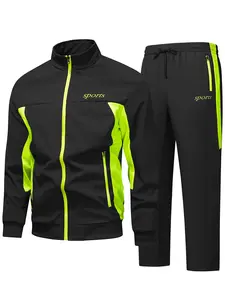 Sports Two-piece Athletic Set - Lightweight Stretchy Tracksuit for Workouts Runs & Casual Wear with Neon Green Accents Mock Neck Design