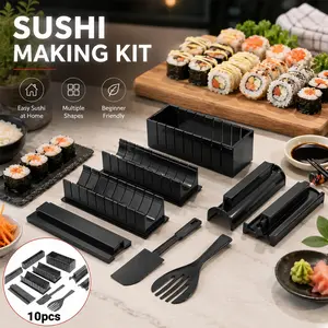 10PCS Sushi Making Kit,Sushi Maker Set for Beginners Plastic Premium DIY Sushi Kit Tool, Sushi Rice Roll Mold Shapes, Multifunctional Mold with Various Shapes, Sturdy and durable, Easy To Use, DIY Sushi Tools for Rice and Vegetable Rolls,Gift Set