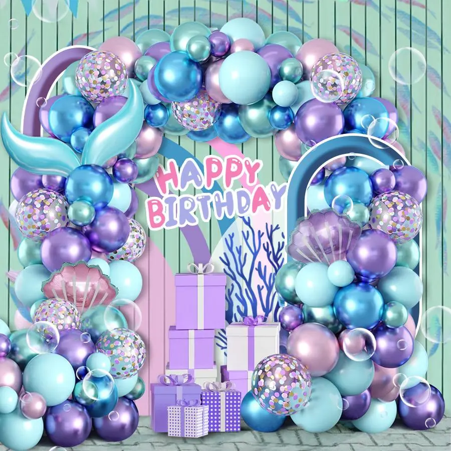 Mermaid Theme Balloon Arch Kit, 126pcs/set Balloon Garland Arch Kit, Birthday Party Decoration Supplies, Party Decoration Accessories, Balloon Decorations Kit, Balloons Arch Kit, Balloon Arches Decorations