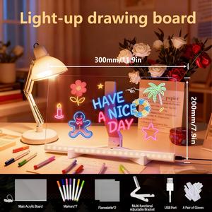 Snofrid LED Message Board Acrylic Dry Erase Light-Up Board with Stand Markers Cleaning Cloths Tracing Paper Erasable Reusable Kids Learning Gift for Birthday Halloween Christmas Decorative Neon Sign