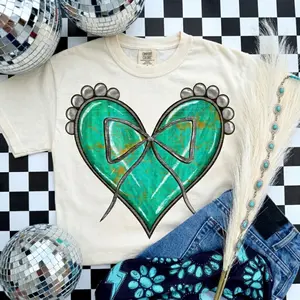 Turquoise Watercolor Heart Jewel Comfort Colors Tees & Crewneck, Women’s Clothes, Retro Sweatshirt, Gift For Her, Western Boutique, USA Country Music T-shirt, Concert Hoodies, Rodeo Cowgirl Western Outfits Tops, Vintage Graphic Clothing