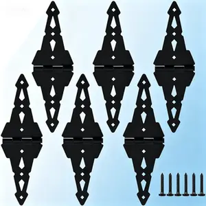 Heavy Duty 8 Inch Gate Hinges for Wooden Fences, Outdoor Patio & Barn Door Hardware, Black (6 Pack), with Screws, Reusable for Yard Gates