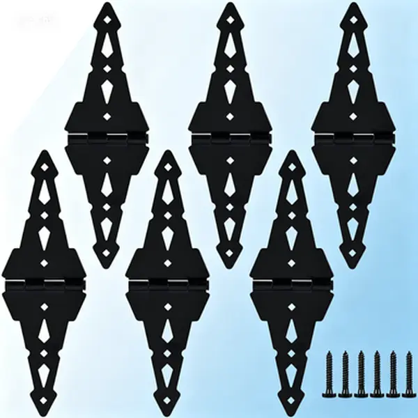 Heavy Duty 8 Inch Gate Hinges for Wooden Fences, Outdoor Patio & Barn Door Hardware, Black (6 Pack), with Screws, Reusable for Yard Gates
