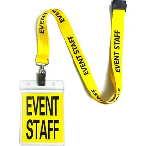 25 Set Yellow Event Staff Lanyard, with Plastic Card Holder and Pass Card, Identifiable Event Lanyard, for Conference School Concert Backstage and Other Activities