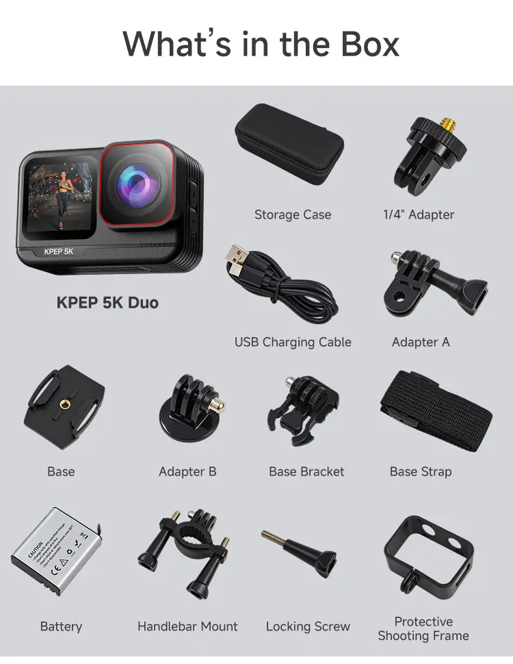 KPEP Real 5K Action Camera, 1/2.86" Sensor, 5K Cinematic Video, Hyper Stabilization, Drop-Proof & Waterproof Up to 100 Ft, Great for Motorcycle, Bike Riding, Running, Climbing, Beach Trips, Water Sports  Daily vlogging camera