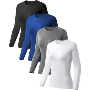 4 Pack Women's Compression Shirt Long Sleeve Performance Workout Baselayer Athletic Top  Gear