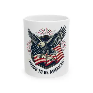 11oz Classic Colorful Glossy Reusable Ceramic Mug, American Eagle with Flag Design, for Proud American Enthusiasts