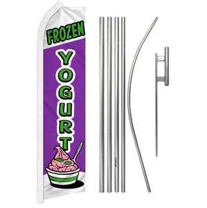 Large Size Outdoor Frozen Yogurt Banner Complete Kit - Polyester Festive Flag, Steel-Aluminium Pole Set for Home Party Backdrops