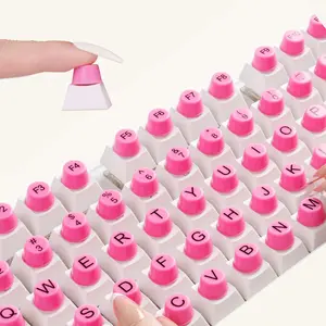 128 count Keyboard Stickers for Long Nails with Full Key: Upgraded Adhesive Keyboard Bubbles for Typing Long , Accessories and Gifts for Office Girls, Gaming Girls(Pink)
