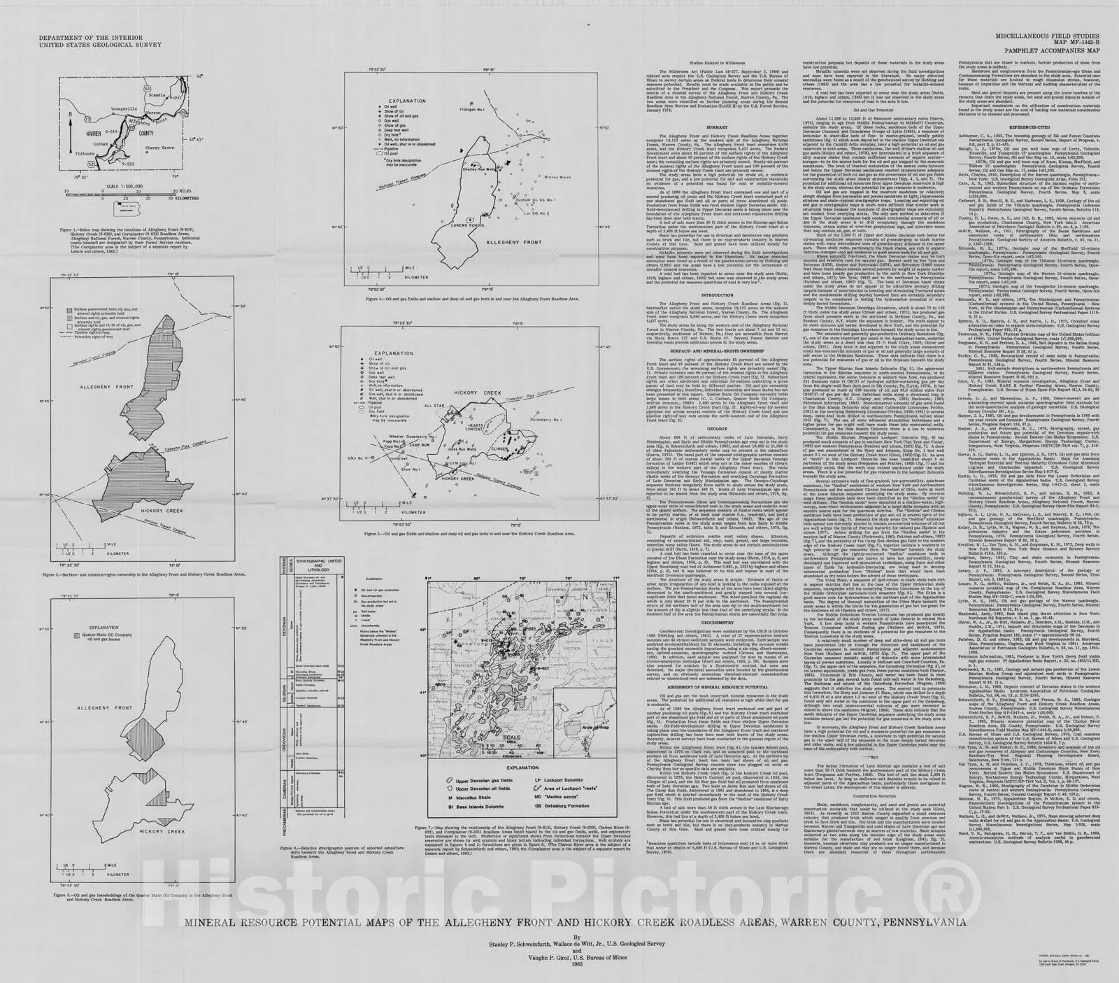 Allegheny Front and Hickory Creek Areas Pennsylvania Mineral Investigations Map 1983