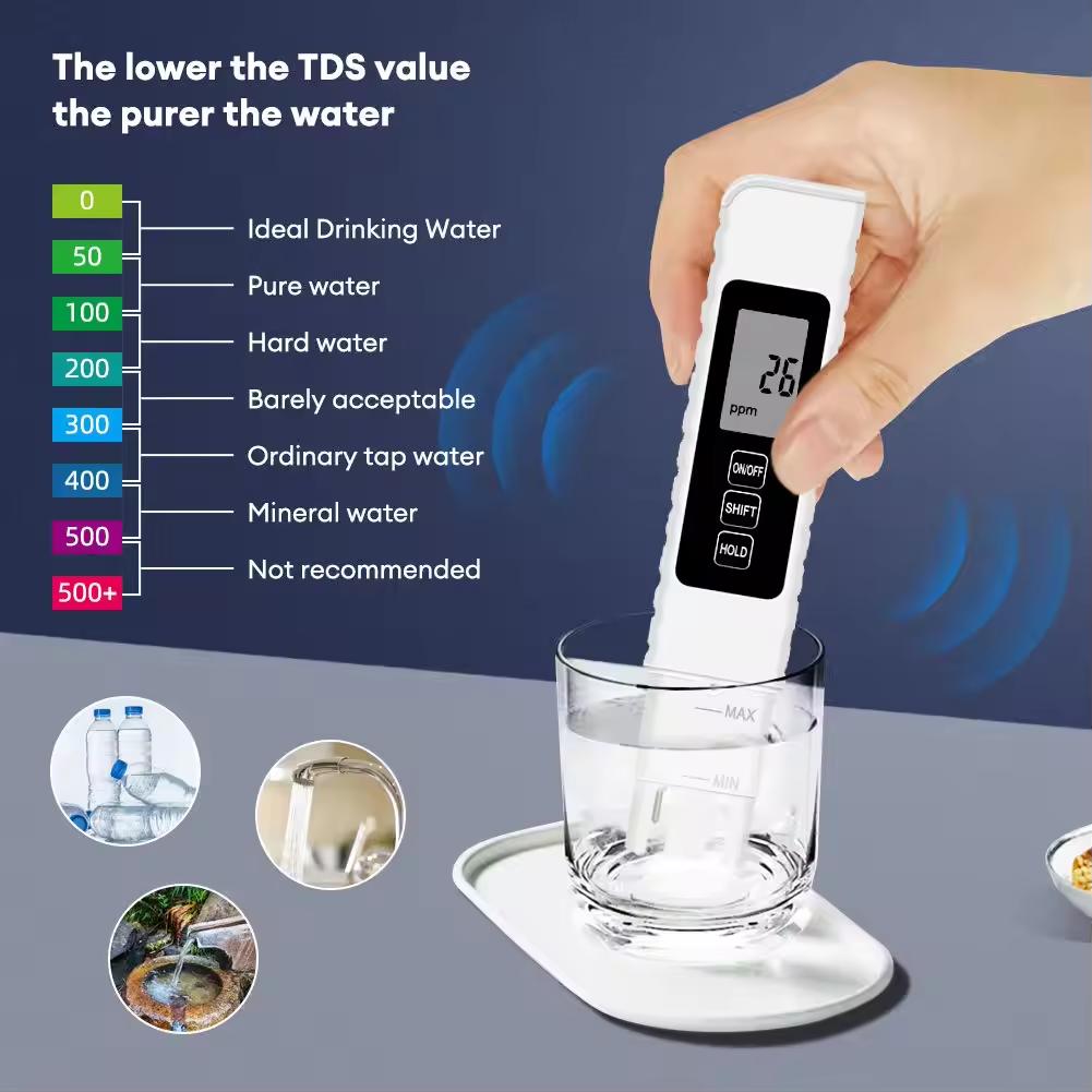 【Summervibes】Portable 4-in-1 Digital TDS Water Tester with EC & Temperature Readings Accurate 0-9990 PPM for Drinking Water RO Aquariums Pools Travel-Friendly Design Compact and User-Friendly