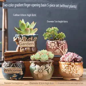 Succulent Ceramic Flowerpot Creative Succulent Plant Combination Set Breathable Retro Indoor Small Simple