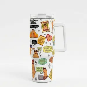 Marcus the Worm Inspired 40oz Tumbler, Funny Meme Cup with Handle & Straw, Wormcore Humor Gift, Whimsical Iced Coffee Cup